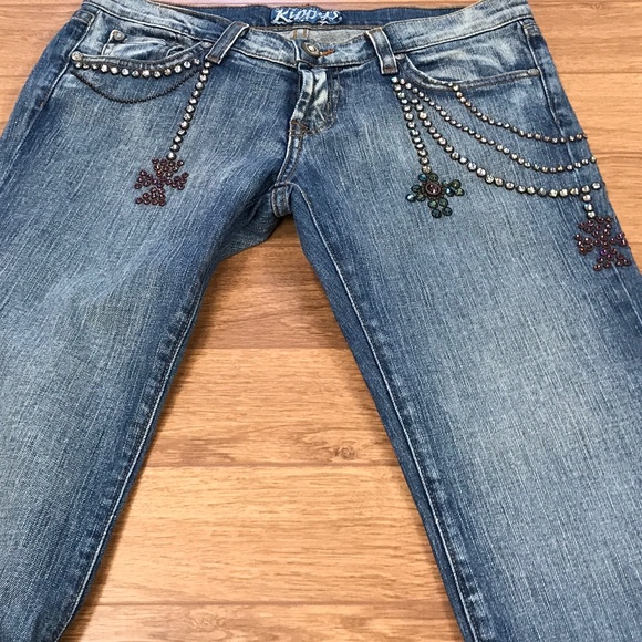 VINTAGE Kippy’s Swarovski Crystal Jeans Size 27 - Picture 1 of 16